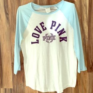 PINK Victoria’s Secret Baseball Tee Shirt Blue Top